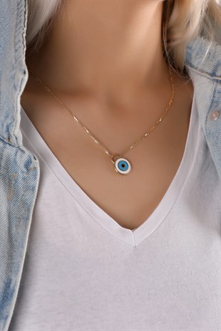 NAZAR BONCUK FİGÜRLÜ MODERN TASARIM SARI ALTIN ZİNCİR KOLYE