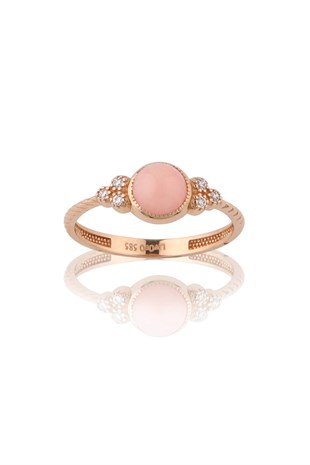 PEMBE QUARTZ ALTIN YÜZÜK
