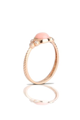 PEMBE QUARTZ ALTIN YÜZÜK
