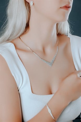 PRENSES MODEL BEYAZ-SARI ALTIN SET
