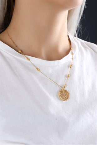 TUĞRALI DORİKA TOPLU SARI ALTIN KOLYE