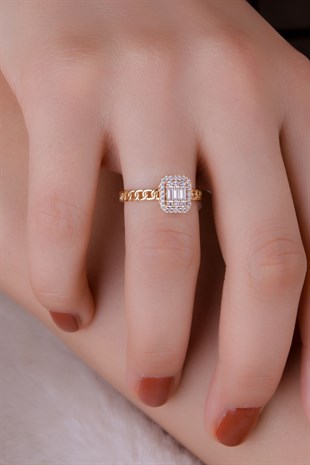 ZİNCİR MODEL TAŞLI BAGET ALTIN YÜZÜK