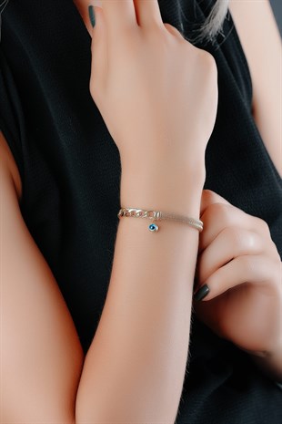 ZİNCİR VE HASIR TASARIM SARI ALTIN BİLEKLİK