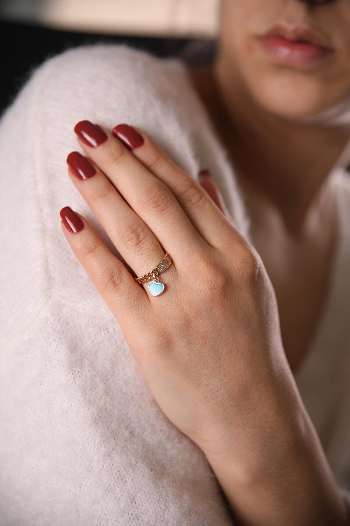 ALYANAKLAR MAVİ KALPLİ ALTIN YÜZÜK Altın Yüzükler