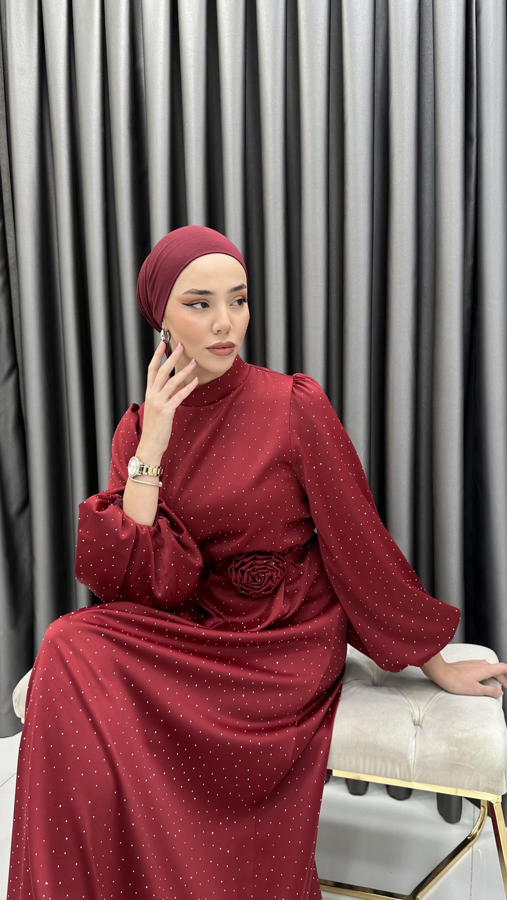 1023 Y Abiye Elbise-Bordo