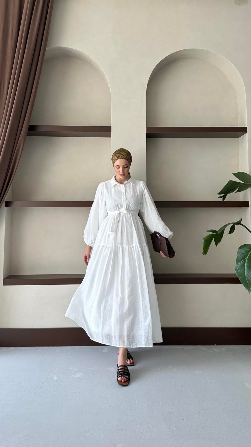 1065 Y Bayan Elbise-Beyaz