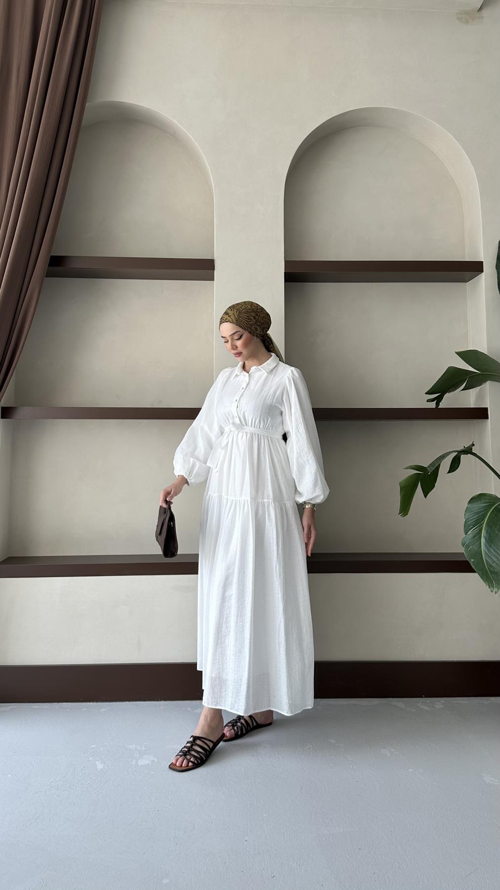 1065 Y Bayan Elbise-Beyaz