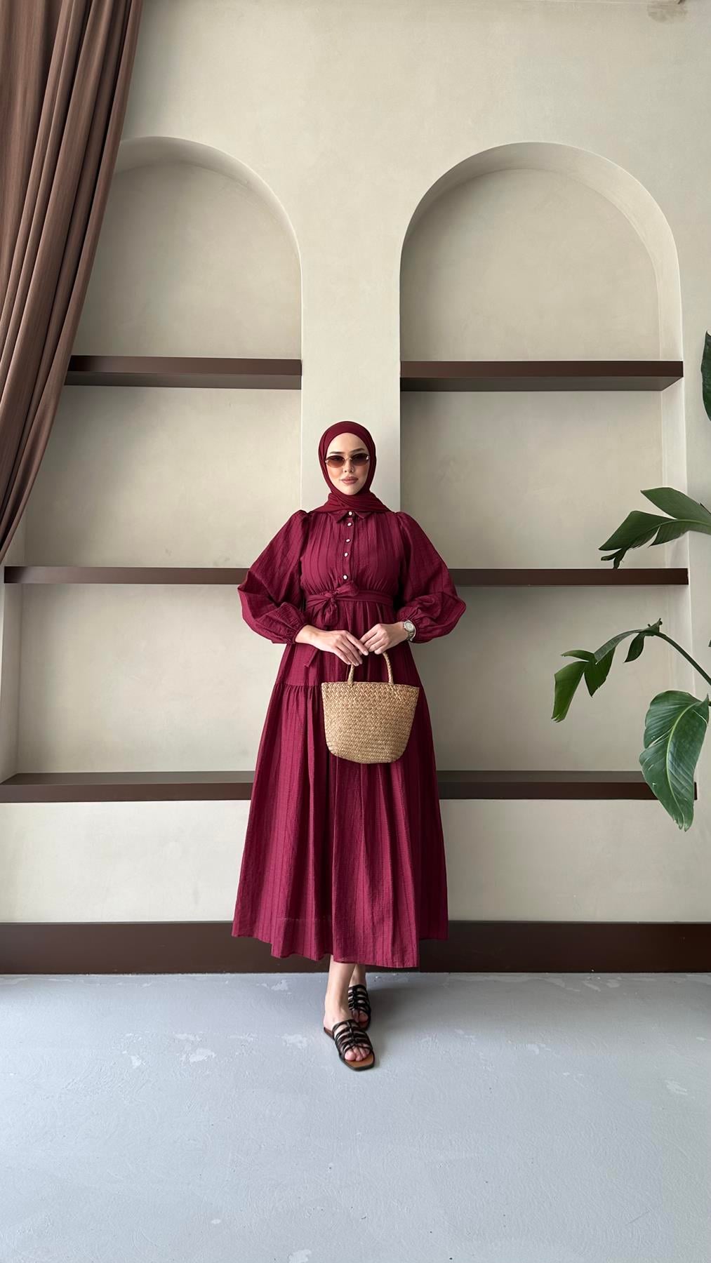 1065 Y Bayan Elbise-Bordo
