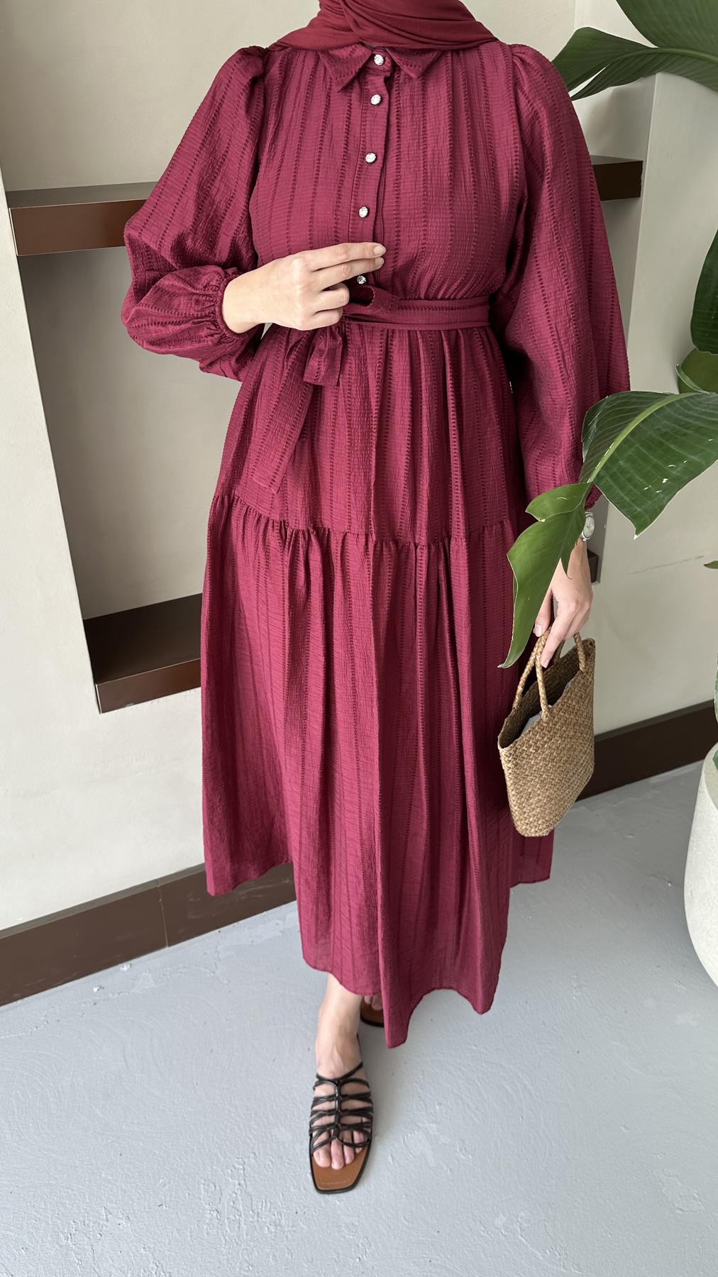 1065 Y Bayan Elbise-Bordo