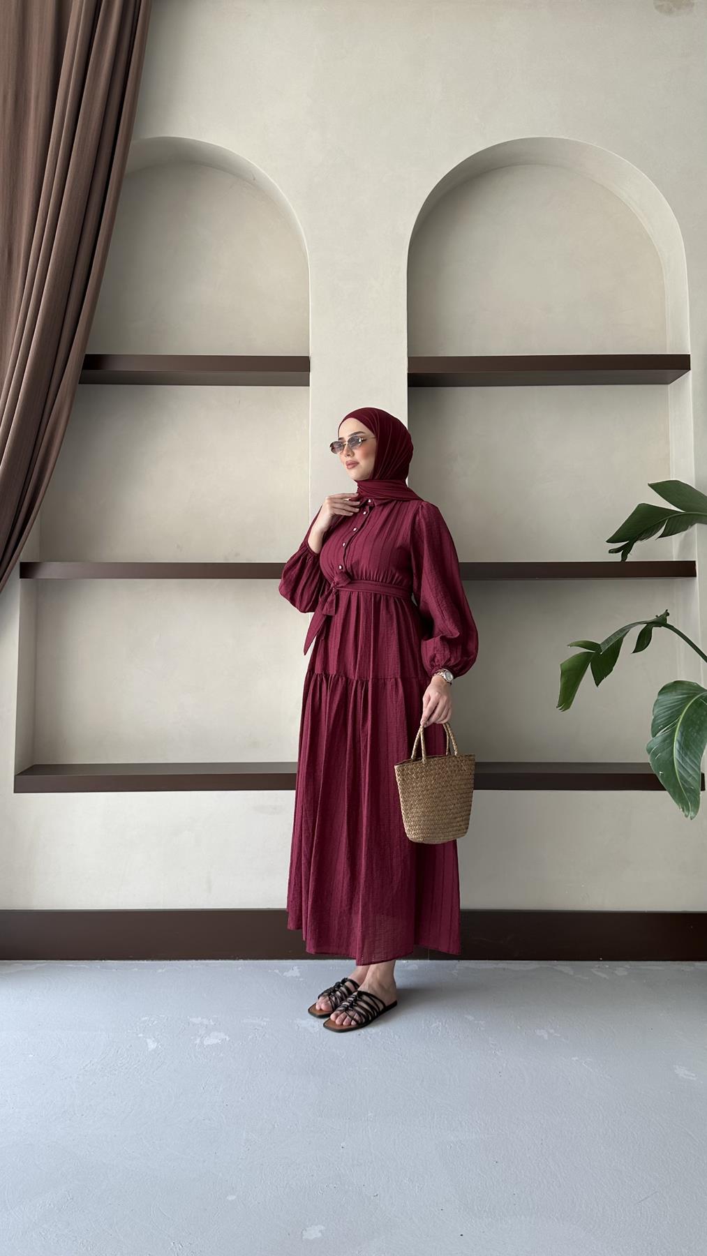 1065 Y Bayan Elbise-Bordo