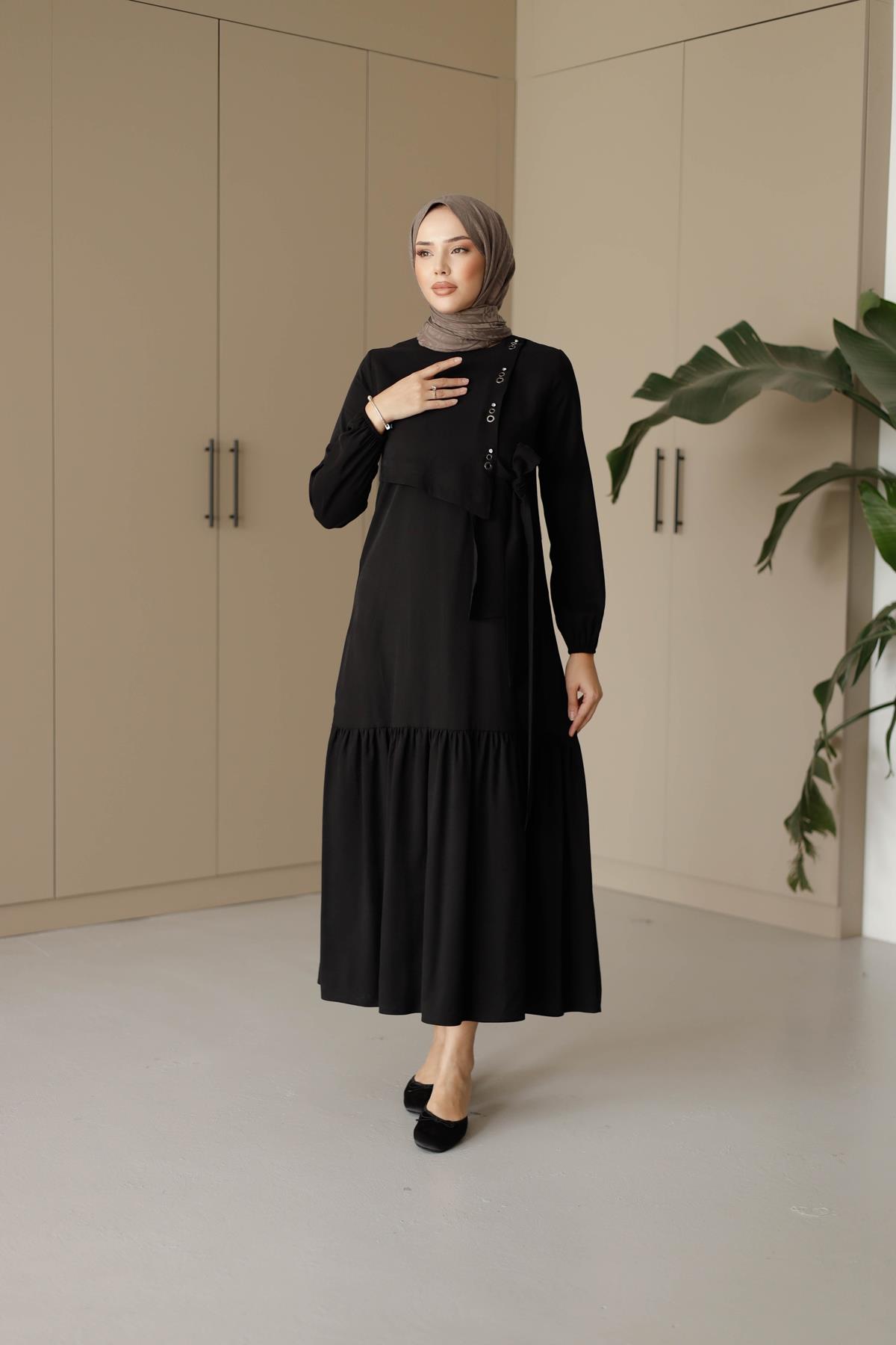 1071 Y Bayan Elbise-Siyah