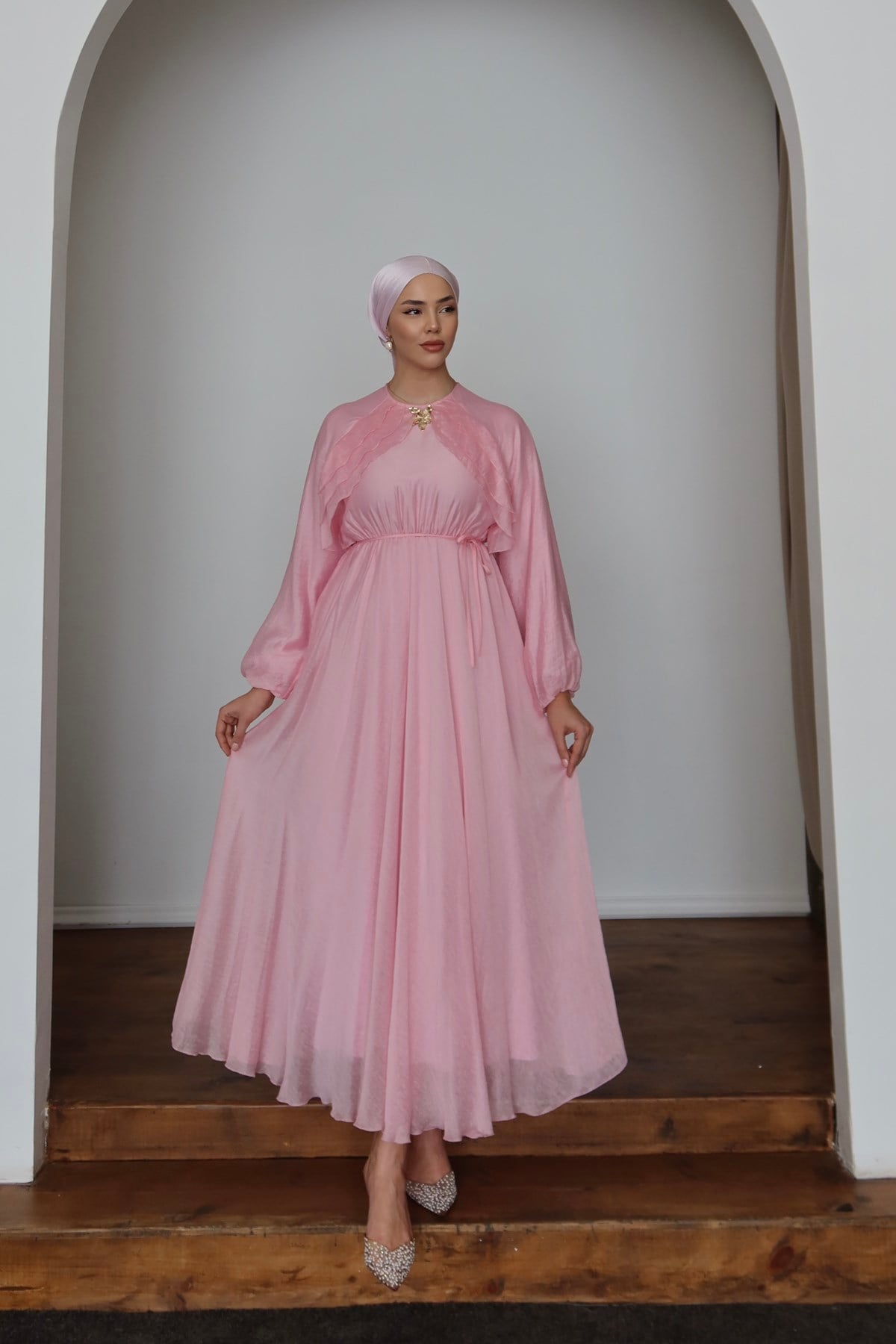 1117 Y Bayan Elbise-Pembe