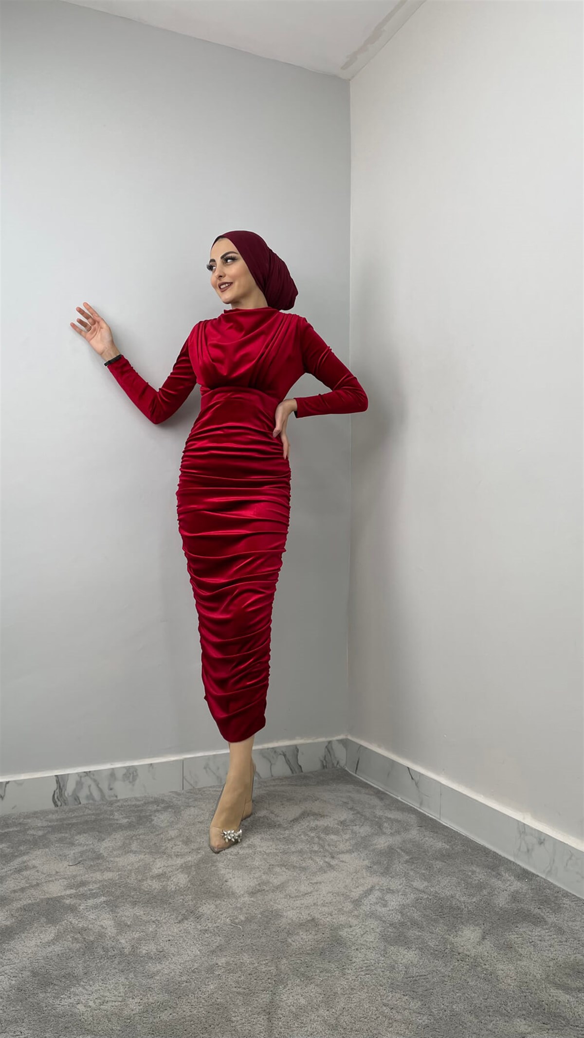 12293 Pu Kadife Elbise