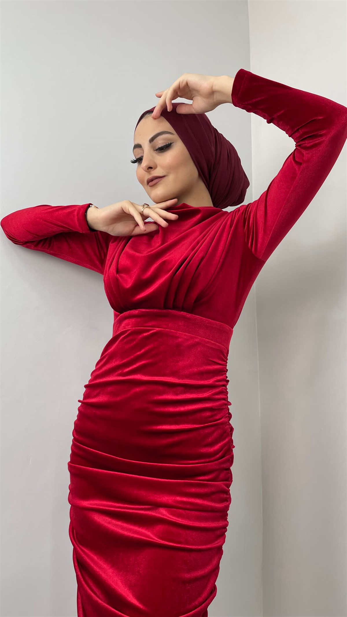 12293 Pu Kadife Elbise