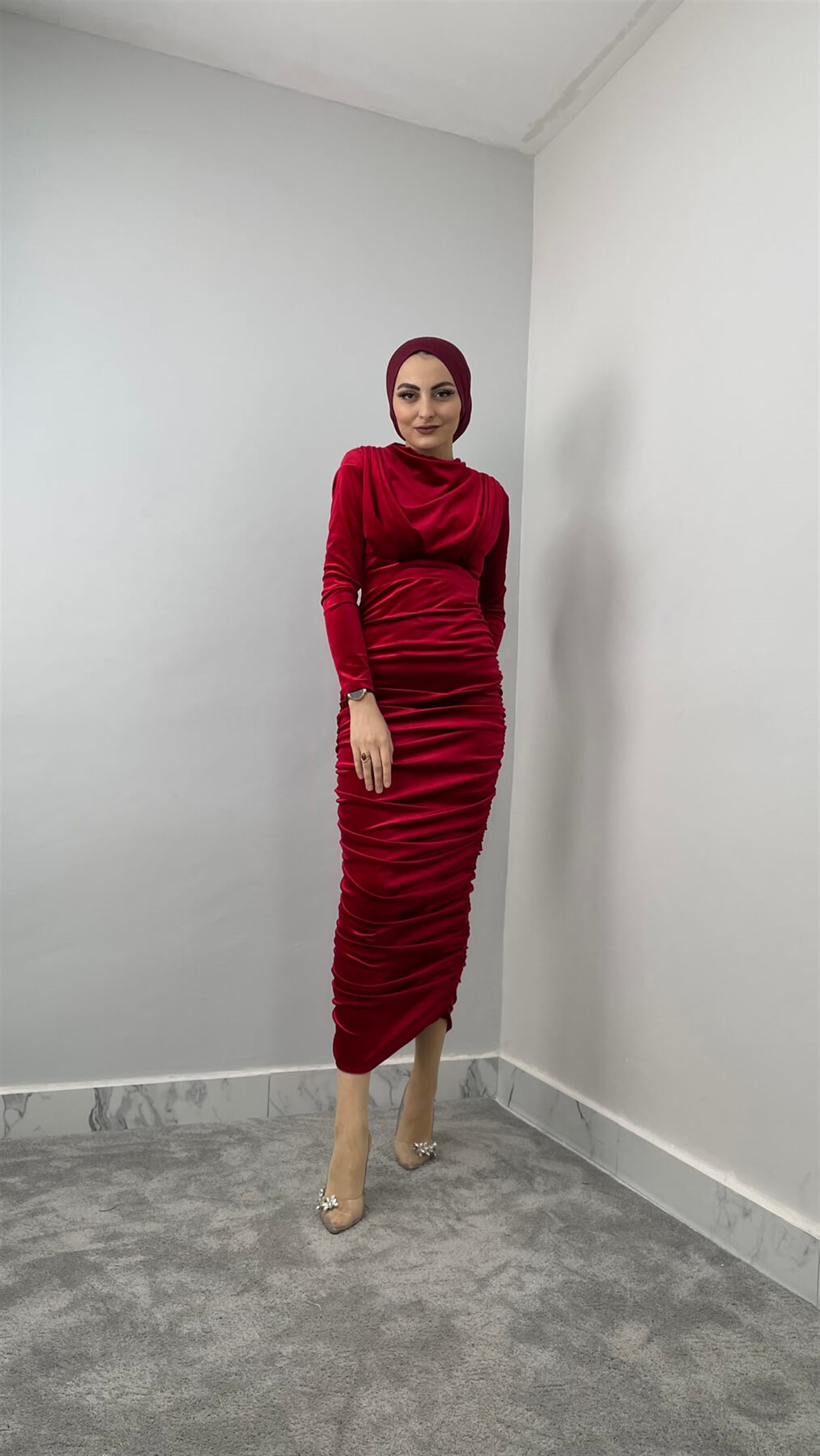 12293 Pu Kadife Elbise