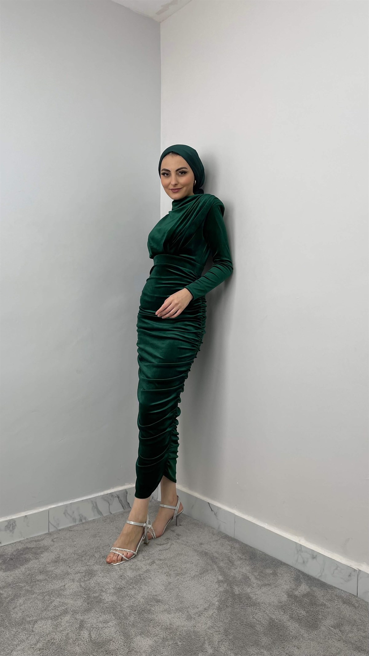 12293 Pu Kadife Elbise