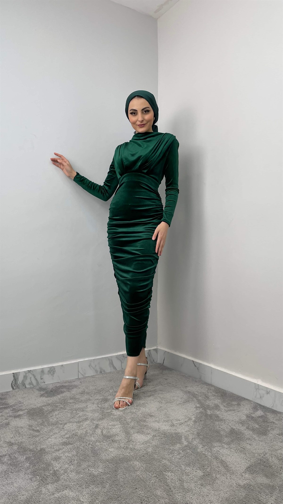 12293 Pu Kadife Elbise