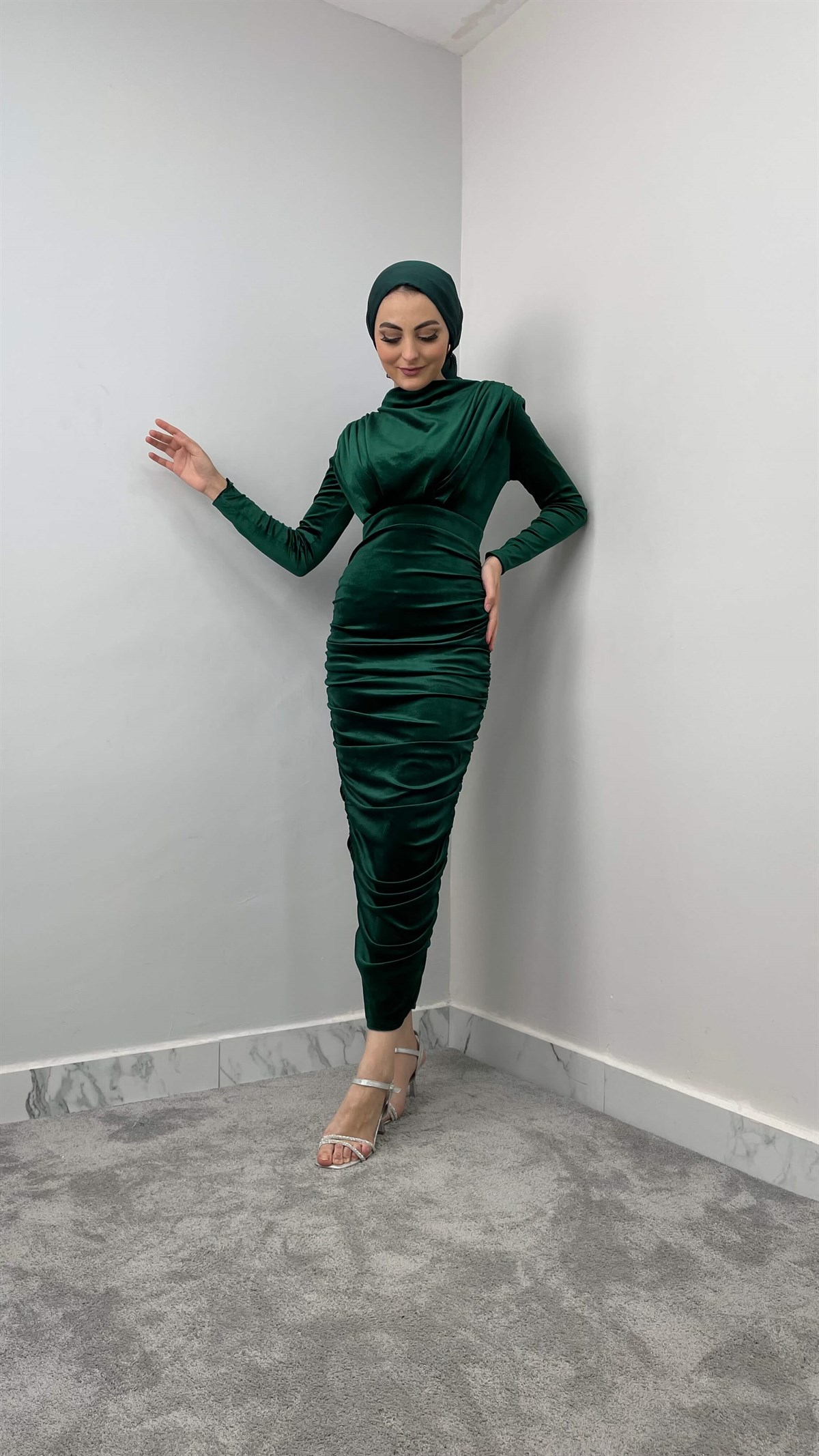 12293 Pu Kadife Elbise