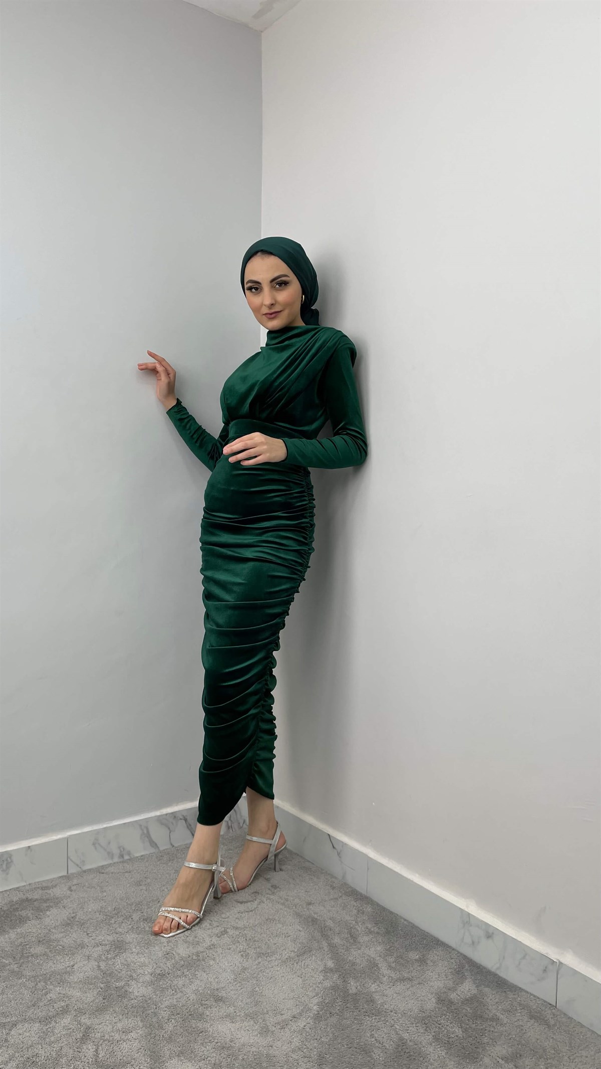 12293 Pu Kadife Elbise