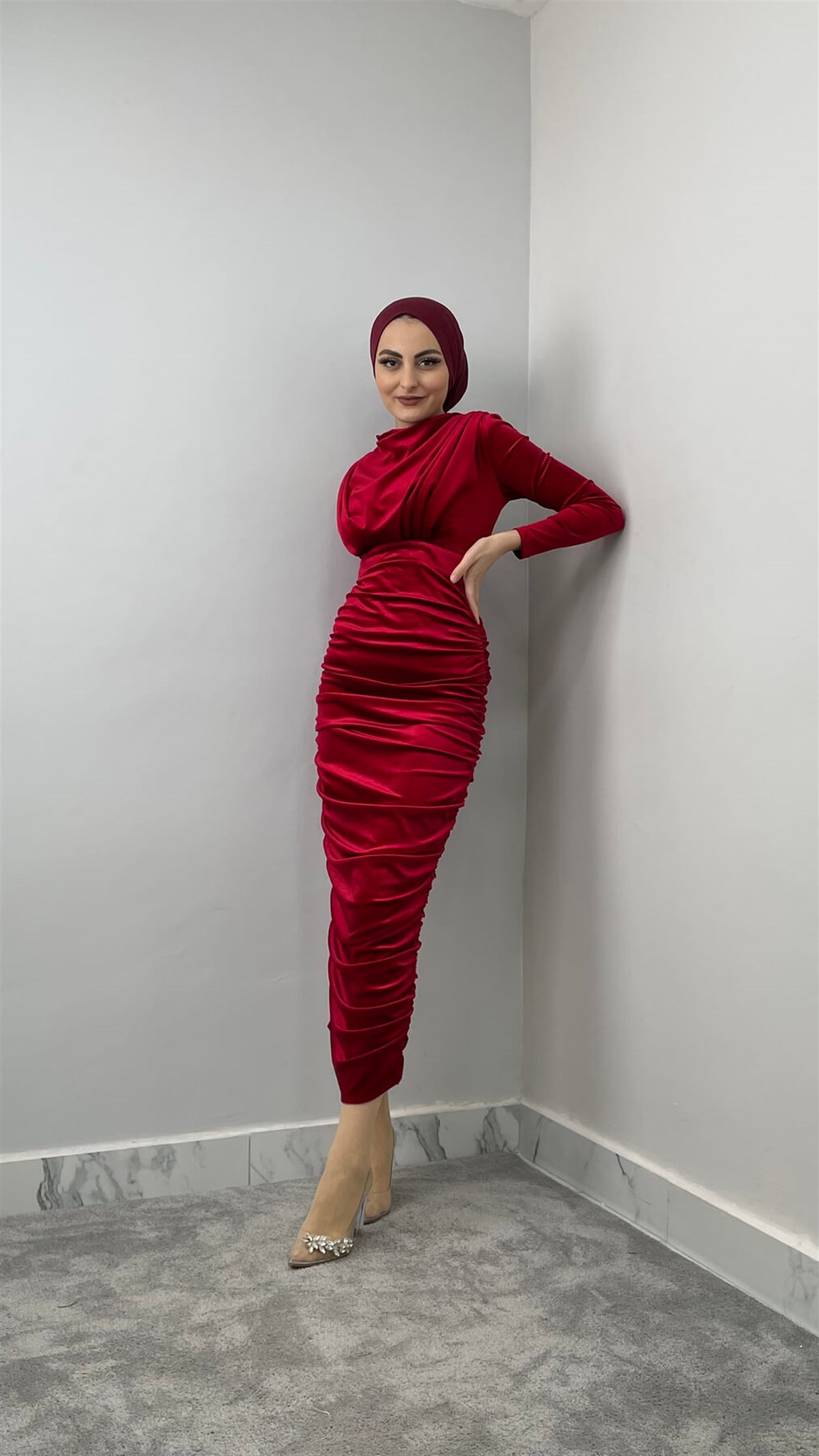 12293 Pu Kadife Elbise