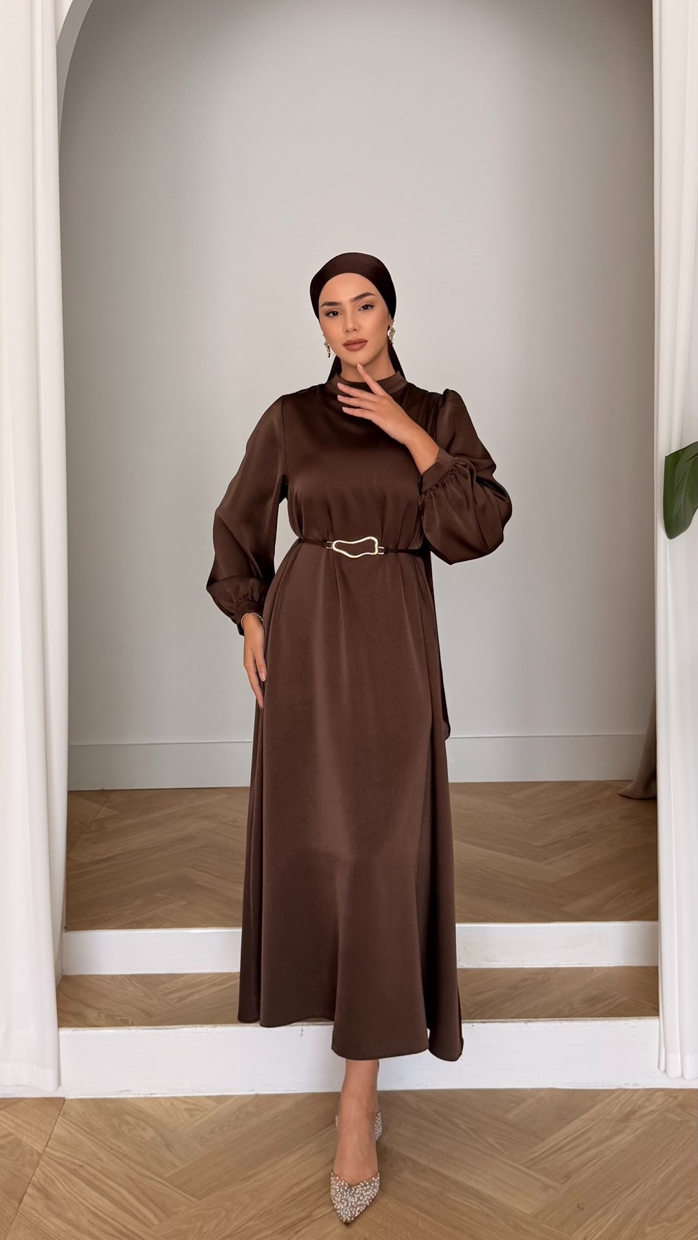 1241 Y Bayan Elbise-Kahve Rengi