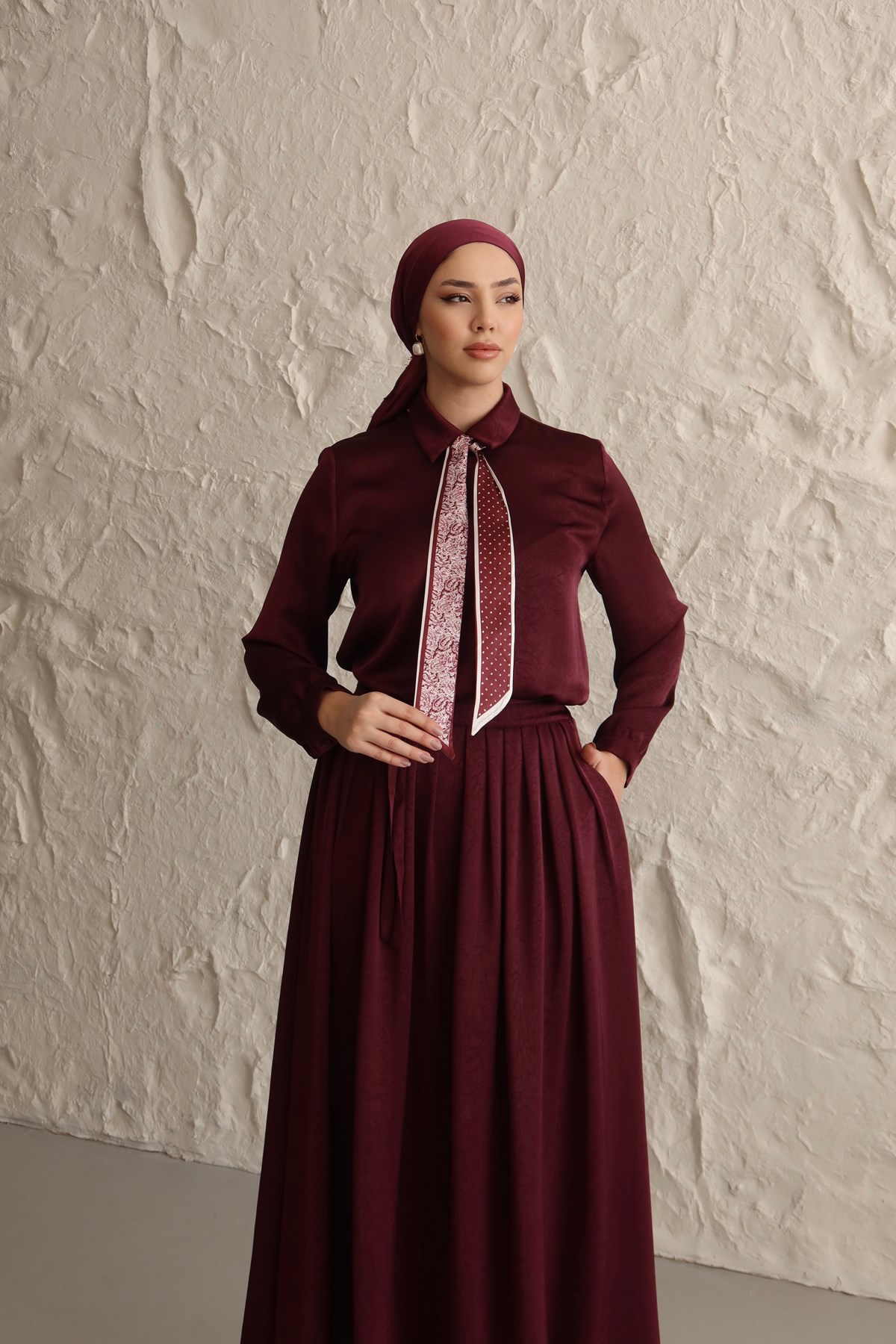 1247 Y Saten Takım-Bordo