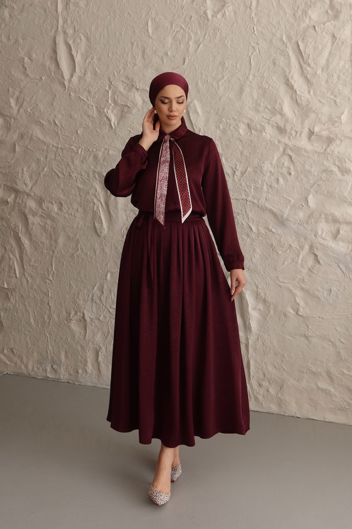 1247 Y Saten Takım-Bordo