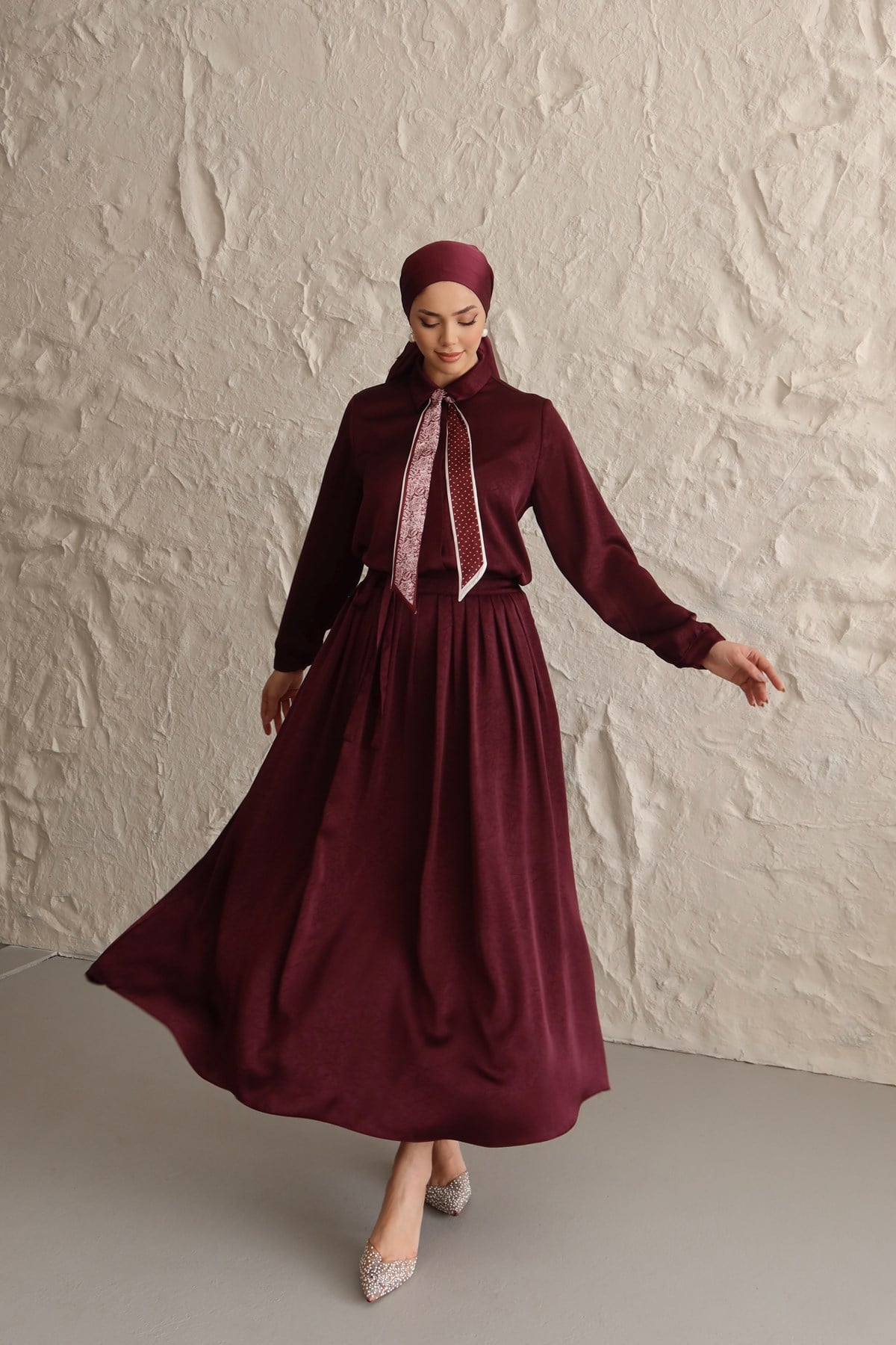 1247 Y Saten Takım-Bordo