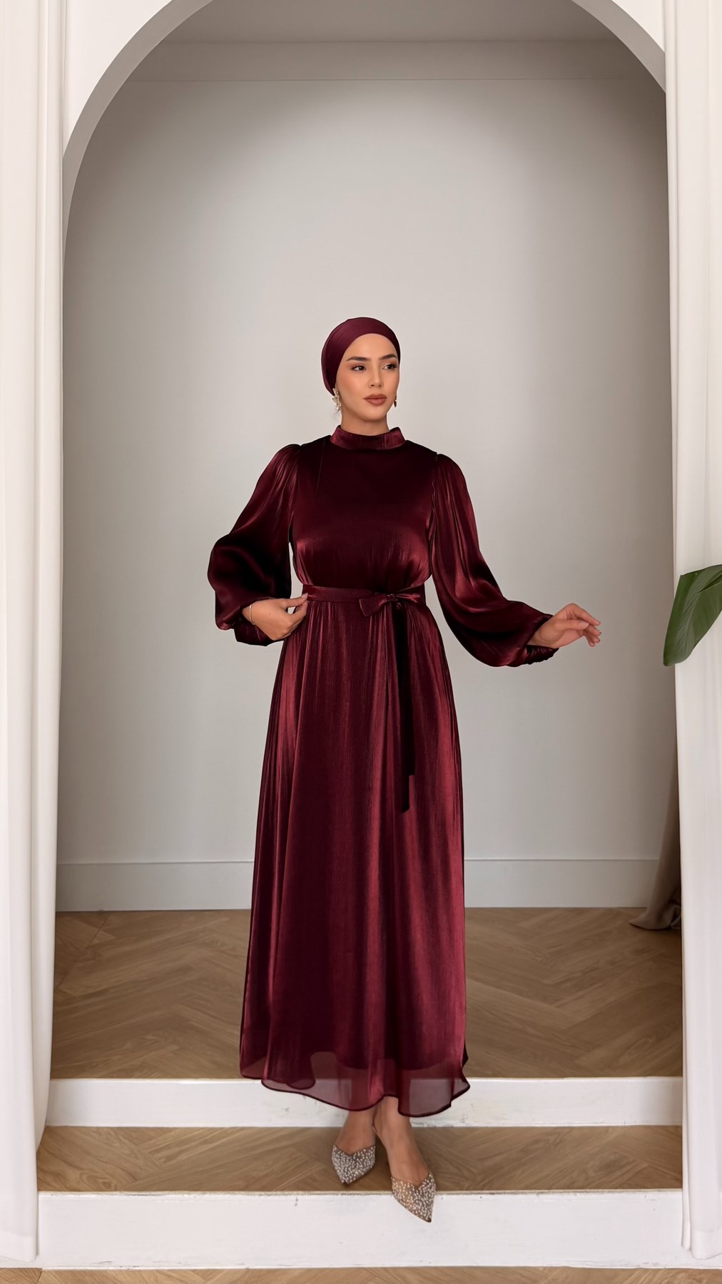 1289 Y Bayan Elbise-Bordo
