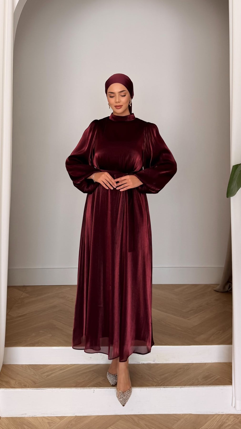 1289 Y Bayan Elbise-Bordo