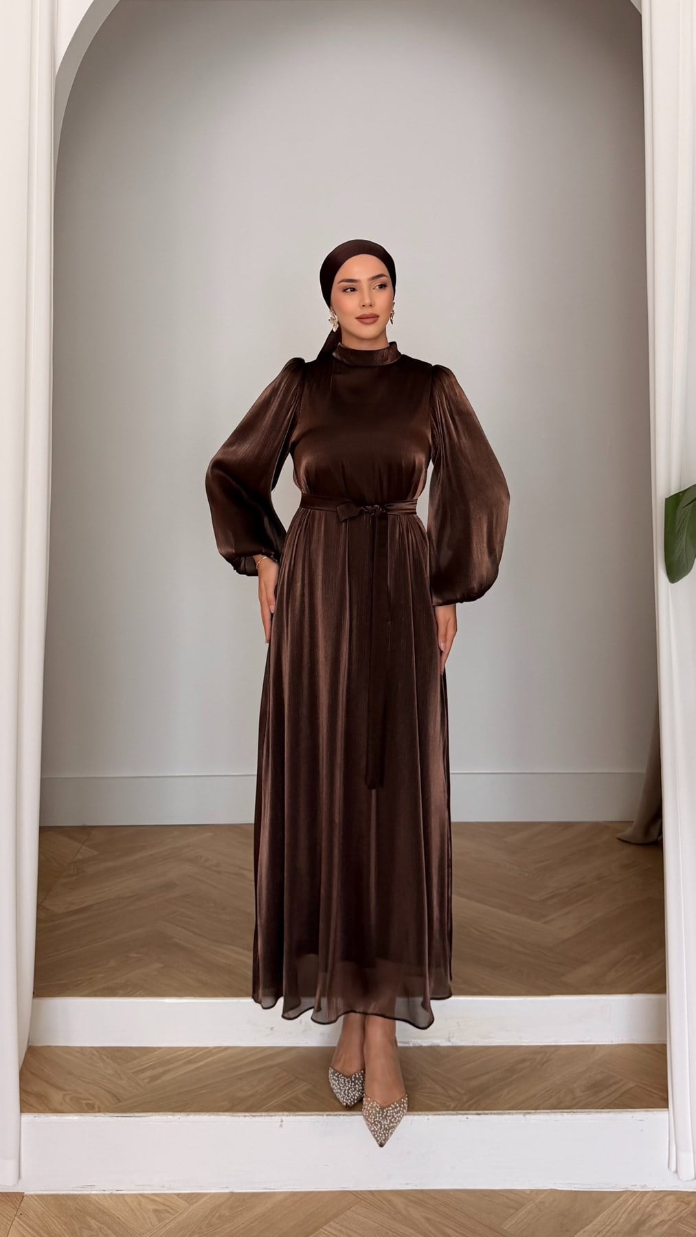 1289 Y Bayan Elbise-Kahve Rengi