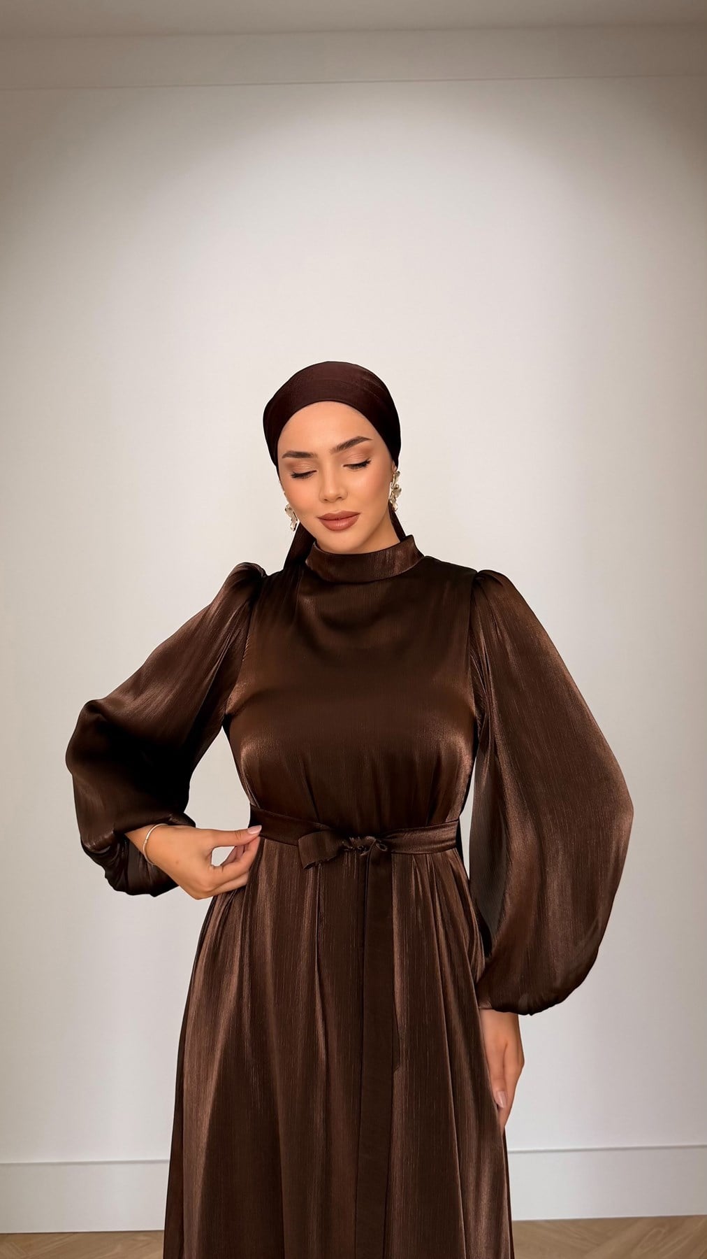 1289 Y Bayan Elbise-Kahve Rengi