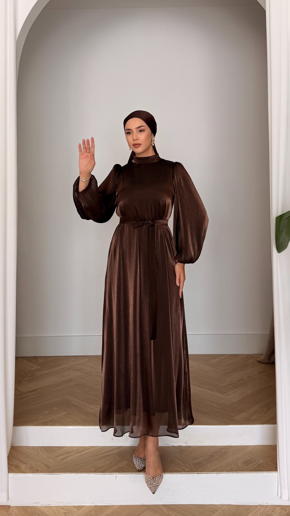 1289 Y Bayan Elbise-Kahve Rengi