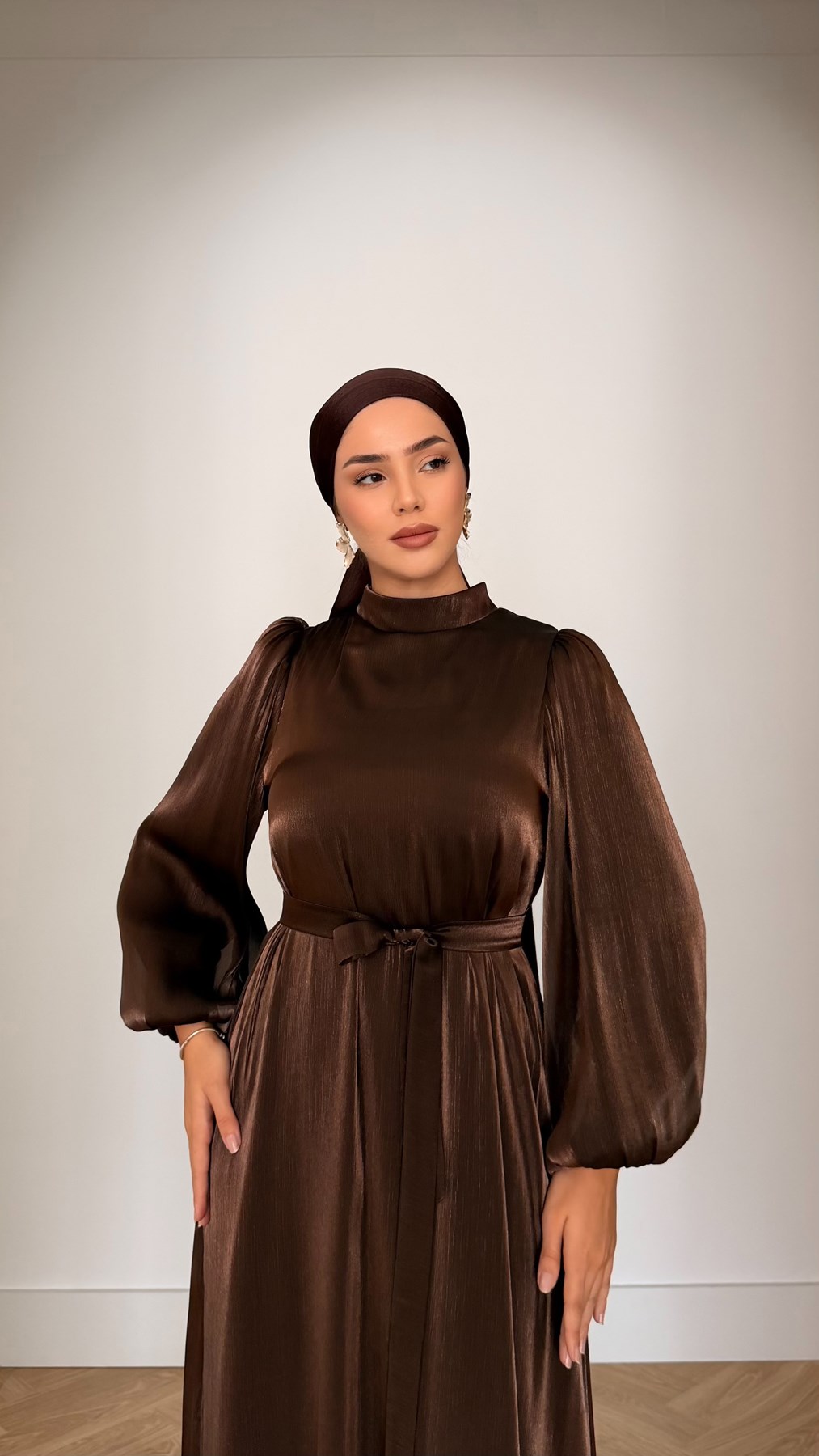 1289 Y Bayan Elbise-Kahve Rengi