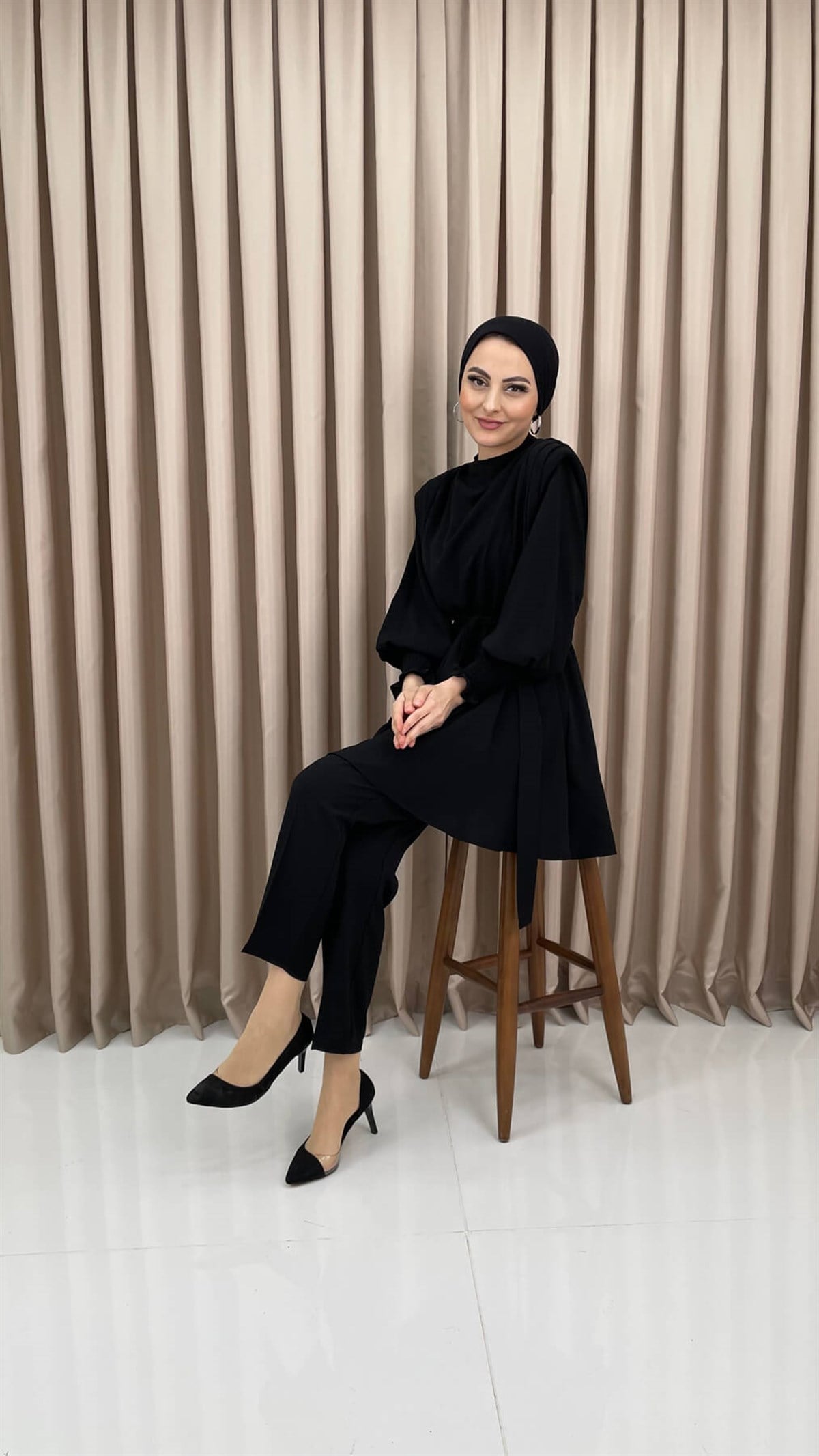 1774 - Vatkalı Drapeli İkili Takım - SİYAH