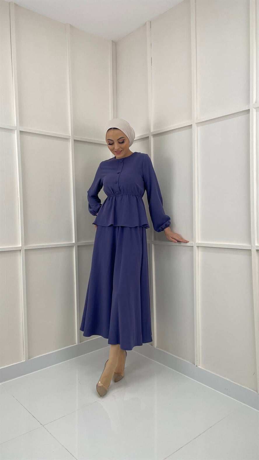 2007 - Kat Detaylı Düğmeli İkili Takım-LİLA