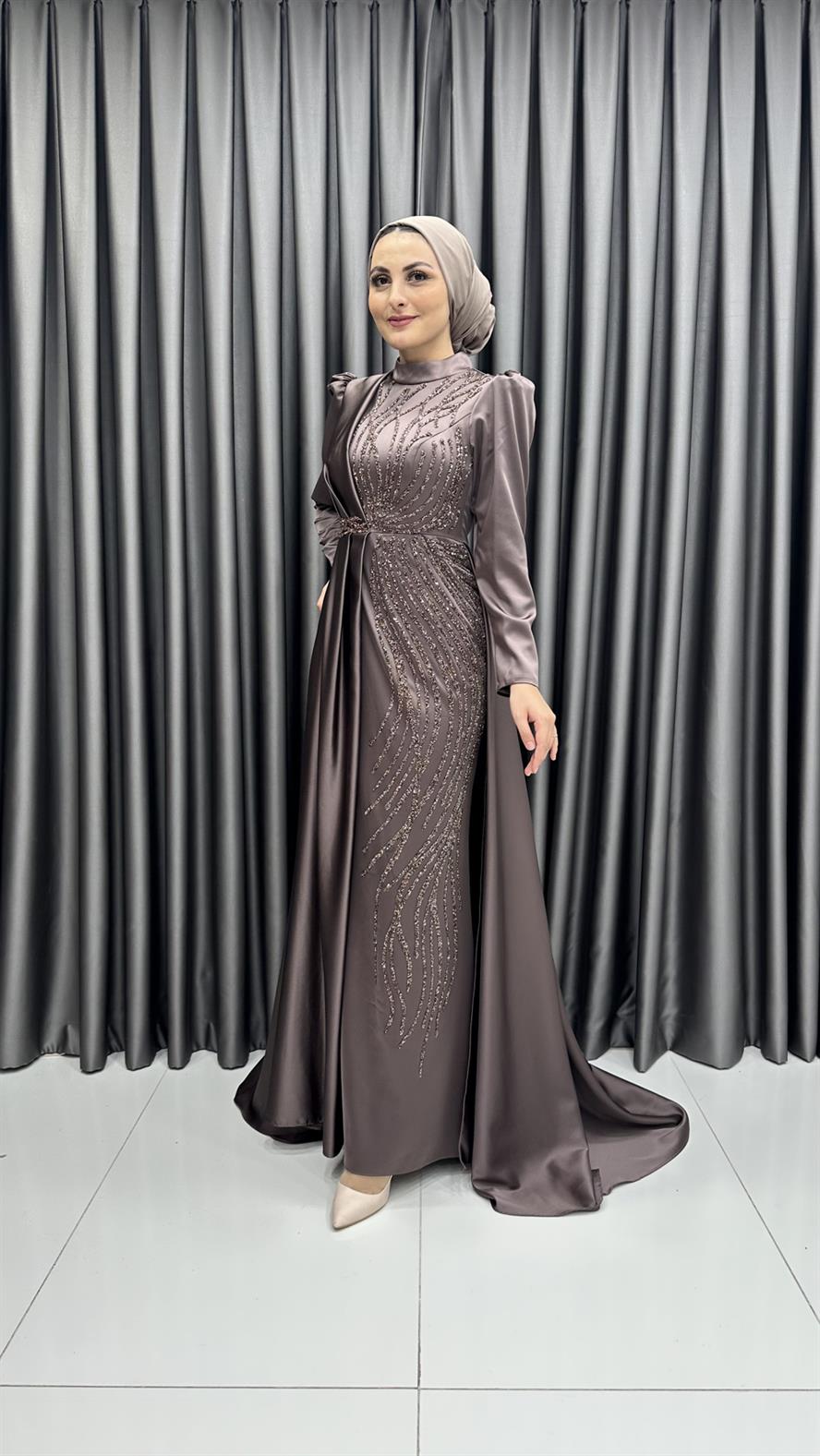 2322 H Abiye Elbise-Kahve Rengi