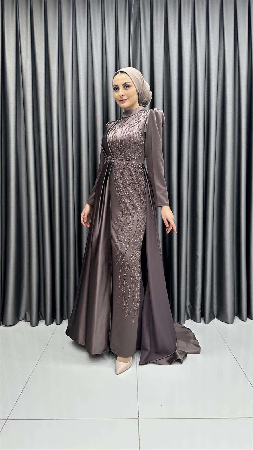 2322 H Abiye Elbise-Kahve Rengi