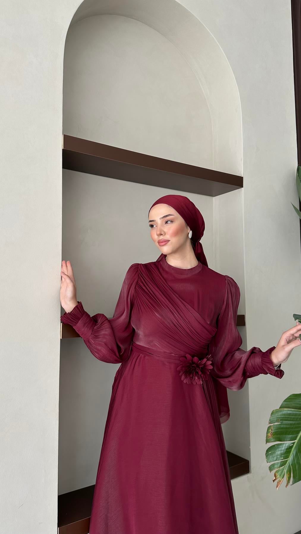 3067 S Abiye Elbise-Bordo
