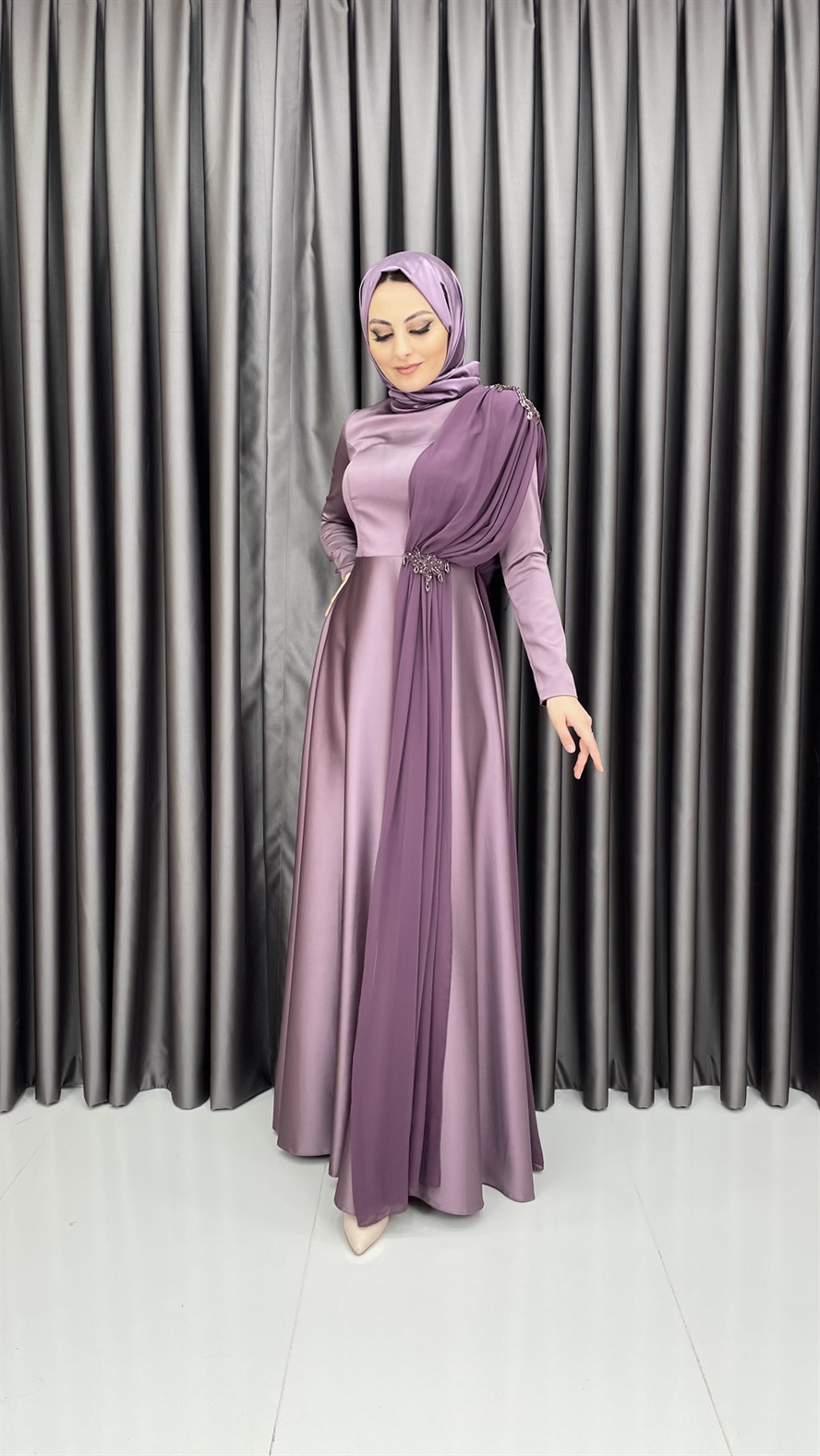 3780 Bayan Abiye Elbise-Lila