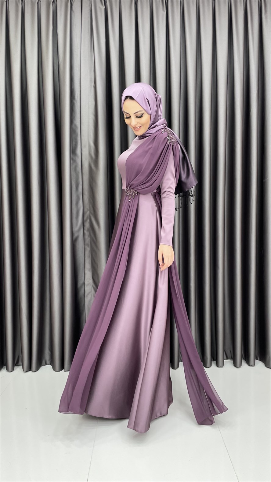 3780 Bayan Abiye Elbise-Lila