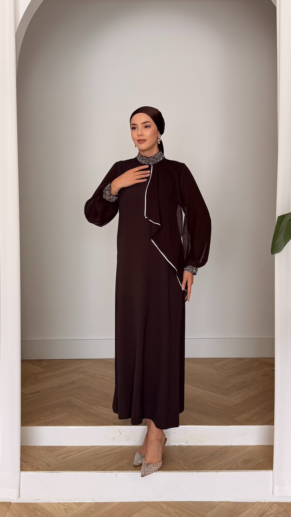 4510 T Abaya Elbise-Kahve Rengi