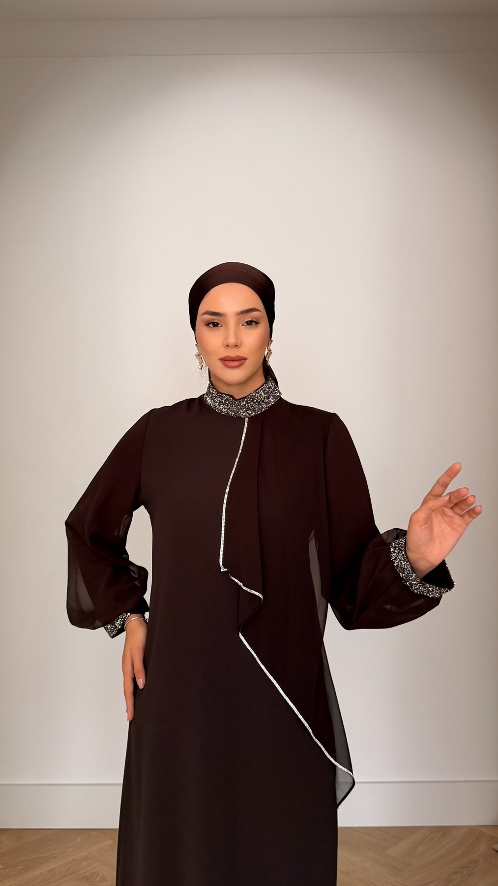 4510 T Abaya Elbise-Kahve Rengi