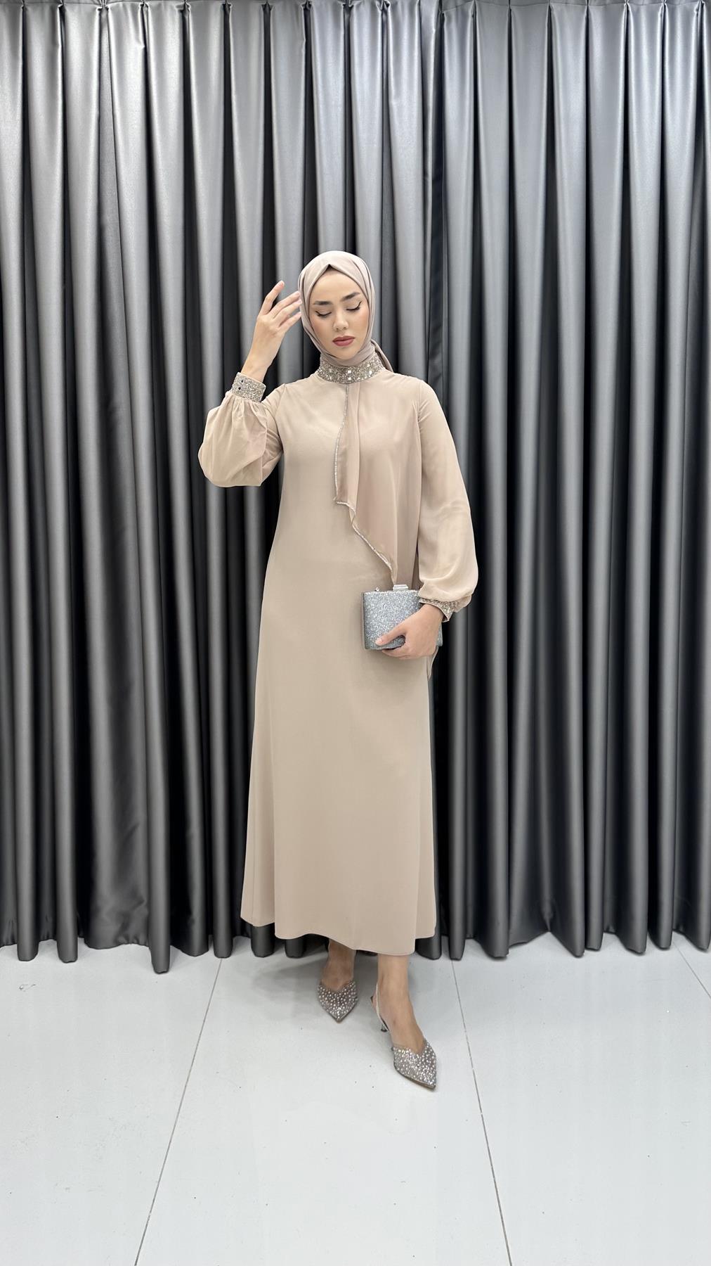 4510 T Abaya Elbise-Taş