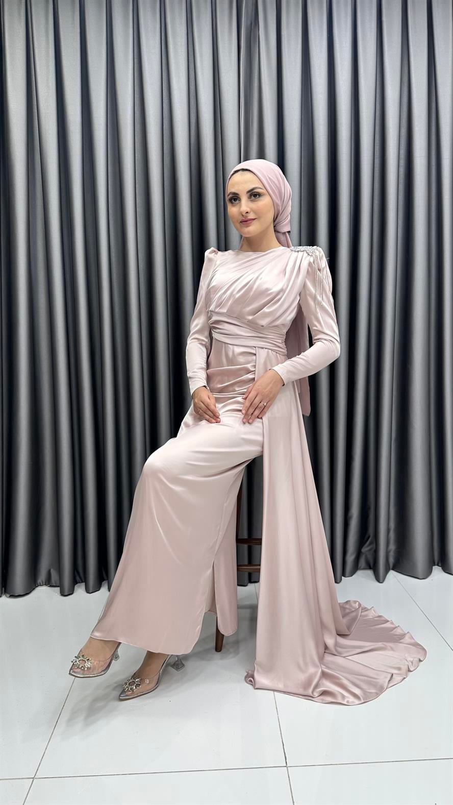 4579 H Abiye Elbise-Bej