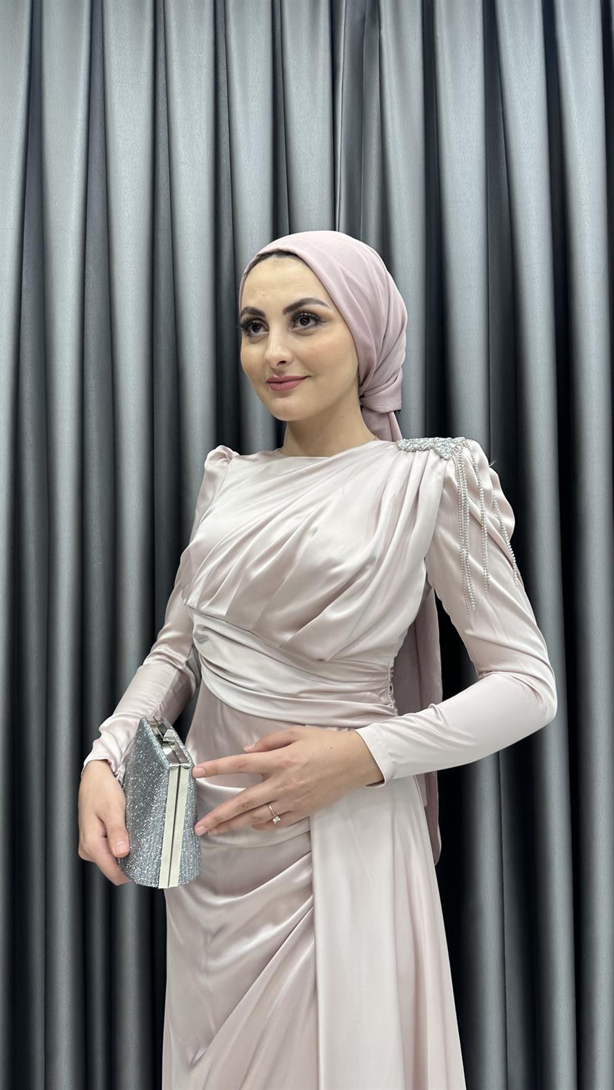 4579 H Abiye Elbise-Bej
