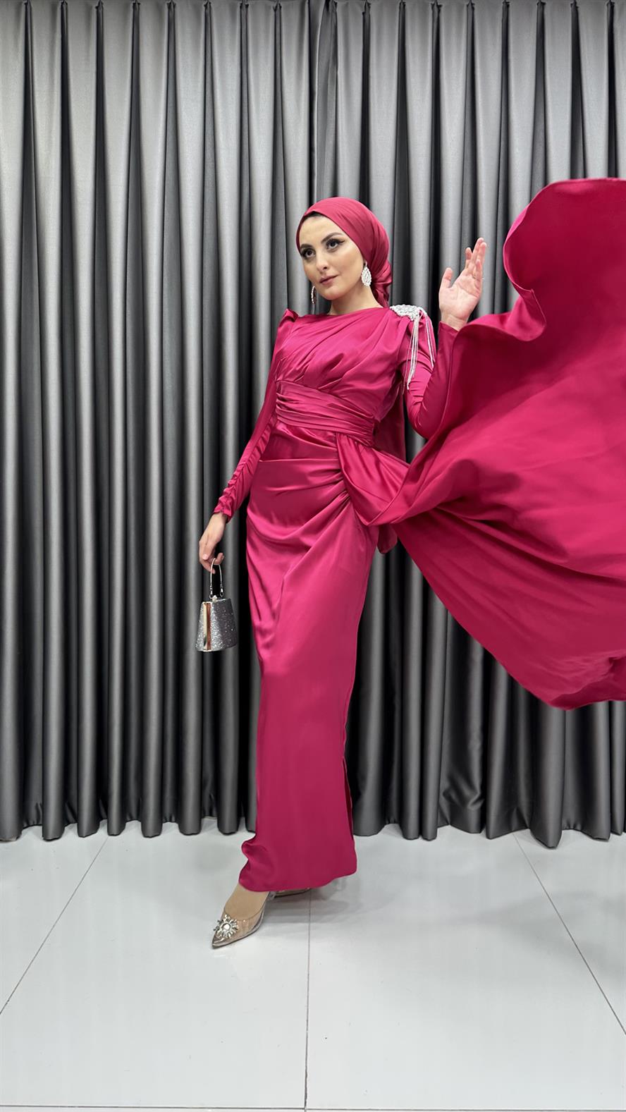 4579 H Abiye Elbise-Fuşya
