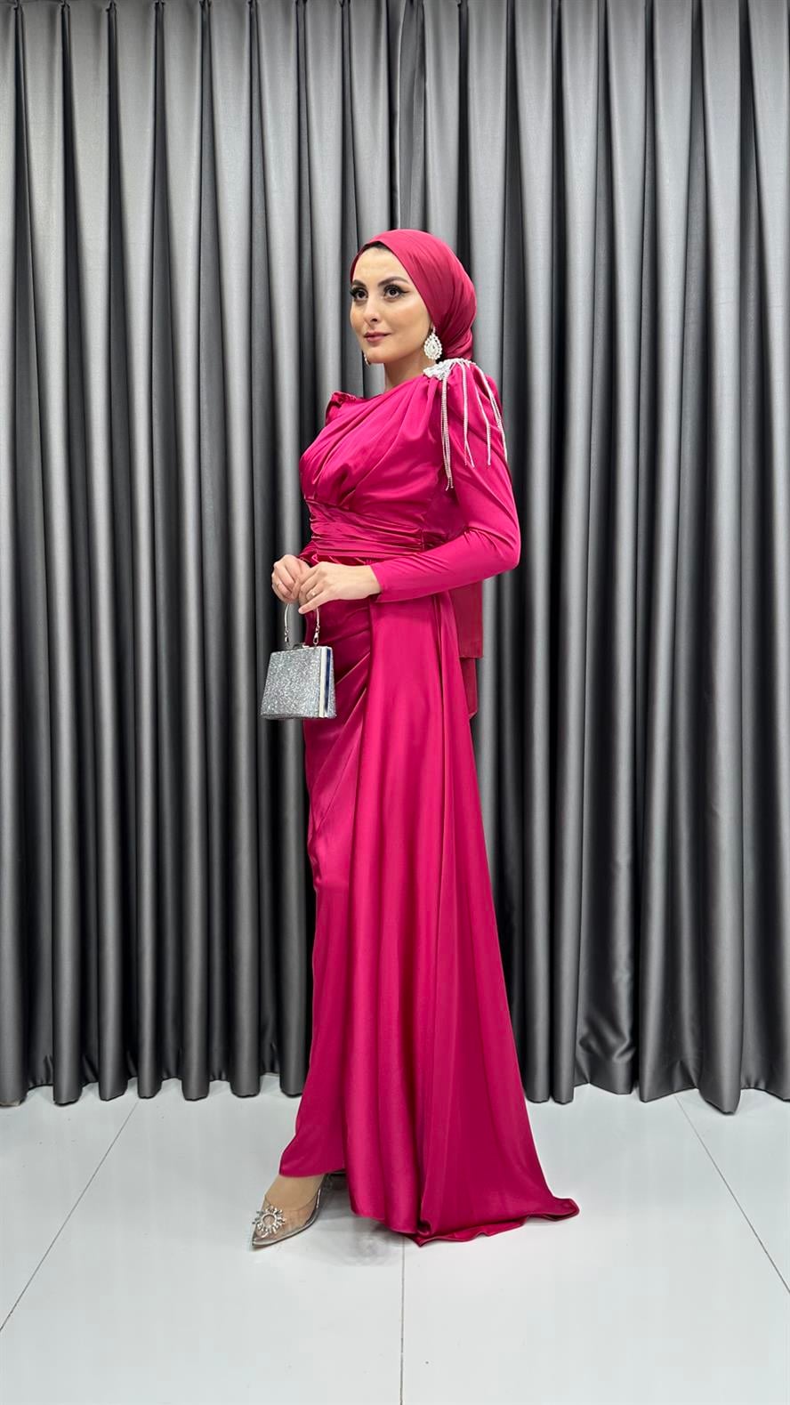 4579 H Abiye Elbise-Fuşya