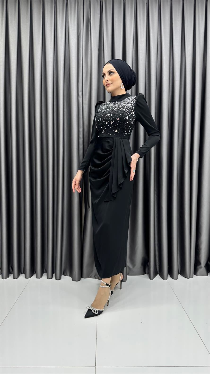 4607 H Abiye Elbise-Siyah
