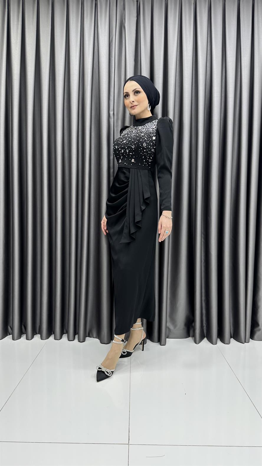 4607 H Abiye Elbise-Siyah